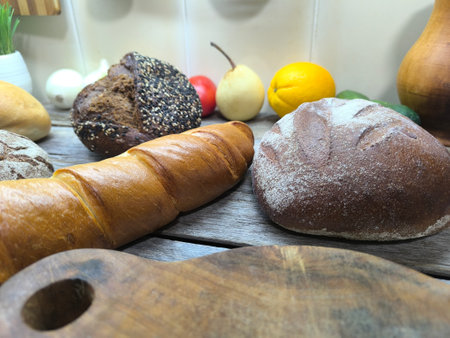 Against the background of an assortment of bakery products. High-quality photographyの写真素材