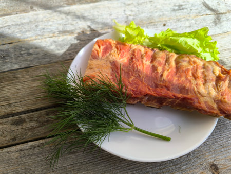 dried ribs on a sliced board High quality photoの写真素材