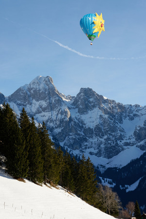 Chateau d'Oex, Switzerland, 02.02.2018, International hot air balloon festivalのeditorial素材
