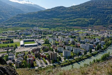 Sion, Valais, Switzerland, 01.05.2019, Tourbillon Stadium and Wissigen districtのeditorial素材