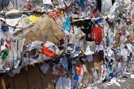Vaud, Switzerland, 28.06.2019, Stock of paper and paperboard for recyclingのeditorial素材