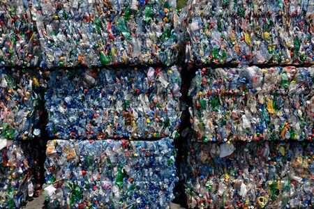 Vaud, Switzerland, 28.06.2019, Stock of pet bottles for recyclingのeditorial素材