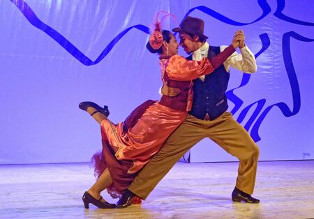Martigny, Switzerland, 08.31.2018, Dancing couple, Argentine folk dance performing at the gala show...