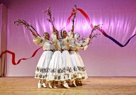 Martigny, Switzerland, 08.31.2018, Dancing group, Belarusian folk dance performing at the gala show during the International Folk Festival of Octodides (FIFO)のeditorial素材