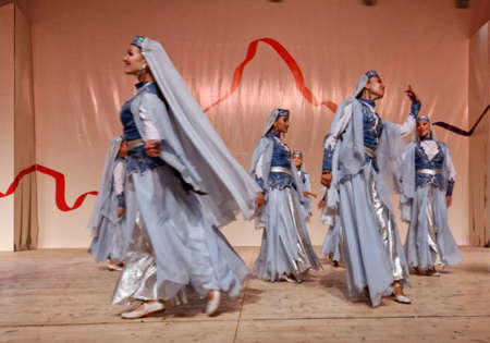 Martigny, Switzerland, 08.31.2018, Dancing group, Tatarstan folk dance performing at the gala show during the International Folk Festival of Octodides (FIFO)のeditorial素材