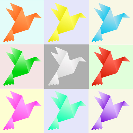 Vector illustration of set of multi-colored pigeons on a color backgroundのイラスト素材