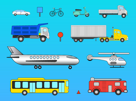 Vector set transport and avia of means on a blue backgroundのイラスト素材