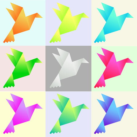 Vector illustration of set of multi-colored pigeons on a color backgroundのイラスト素材