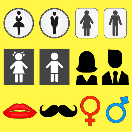 Set of vector icons of illustrations of male and female symbols on a yellow background
のイラスト素材