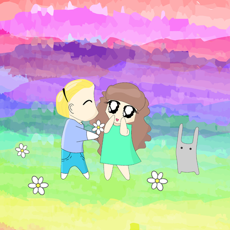 Vector illustration of young people in love on a white backgroundのイラスト素材