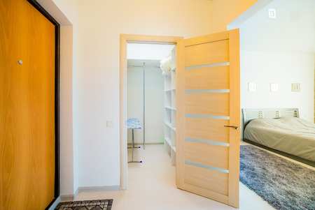 The photo of the hall of the room with an entrance and a mirror caseの写真素材