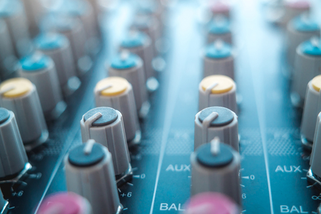 Photo of the analog mixer of the sound producer close up