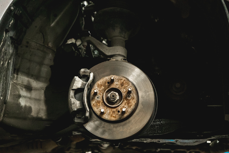 The photo of the sorted running gear of the car with a brake diskの写真素材