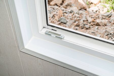 The photo of the established new white window sill indoorsの写真素材