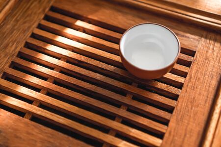 Picture of Chinese tea service on a wooden bamboo tableの写真素材
