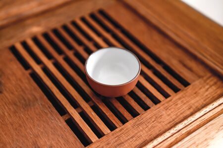 Picture of Chinese tea service on a wooden bamboo tableの写真素材