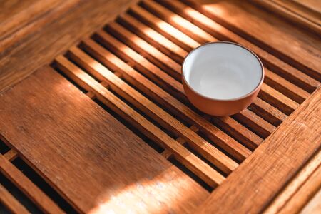 Picture of Chinese tea service on a wooden bamboo tableの写真素材