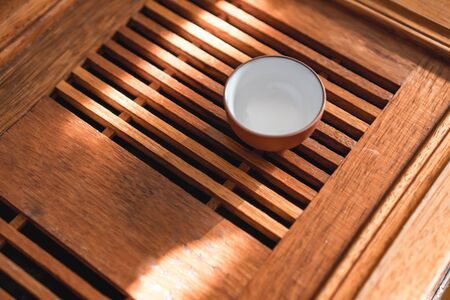 Picture of Chinese tea service on a wooden bamboo tableの写真素材