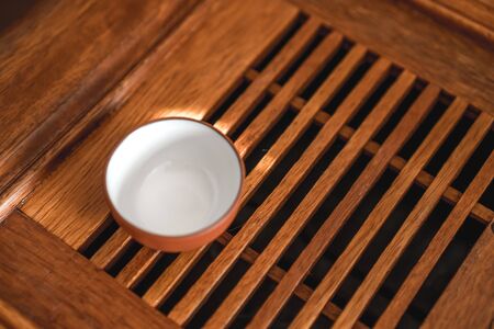 Picture of Chinese tea service on a wooden bamboo tableの写真素材