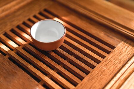 Picture of Chinese tea service on a wooden bamboo tableの写真素材
