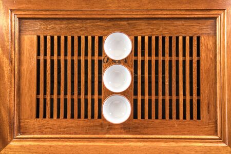 Picture of Chinese tea service on a wooden bamboo tableの写真素材