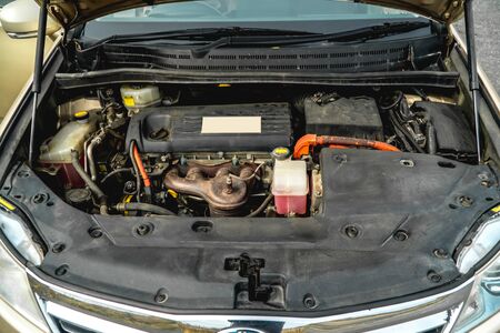 The photo of the automobile engine under a cowl close upの写真素材