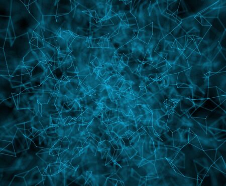 Renderer modern background of dots connected by lines of blue colors with blurred black backgroundの写真素材