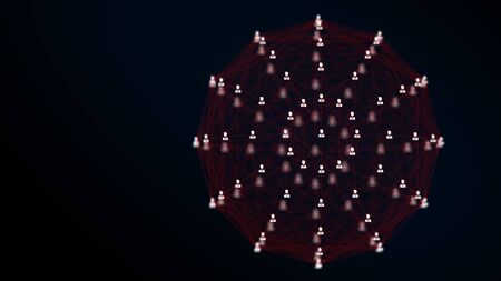Render modern background from user sign connected by lines of red colors into sphere with blurred black backgroundの写真素材