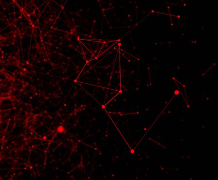 Renderer modern background of dots connected by lines of red colors with blurred black backgroundの写真素材