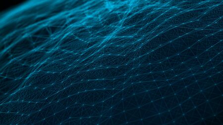 Renderer modern background of dots connected by lines of blue colors with blurred black background