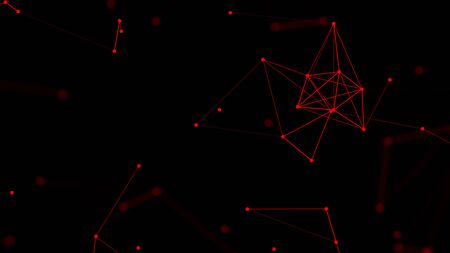 Renderer modern background of dots connected by lines of red colors with blurred black background
