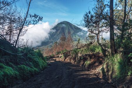 Photograph of high volcano with clouds on Java island in Indonesiaの写真素材