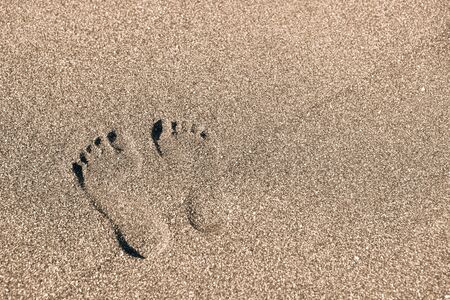 Photograph of a man's leg on yellow sea sand close-up on a sunny dayの写真素材