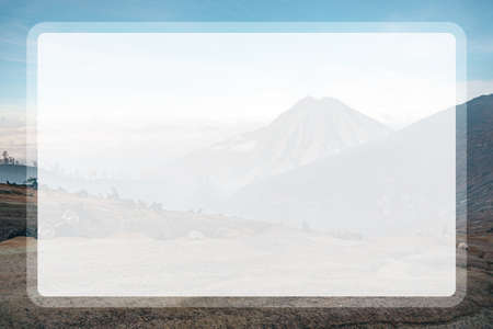 Photograph of high volcano with clouds on Java island in a transparent windowの写真素材