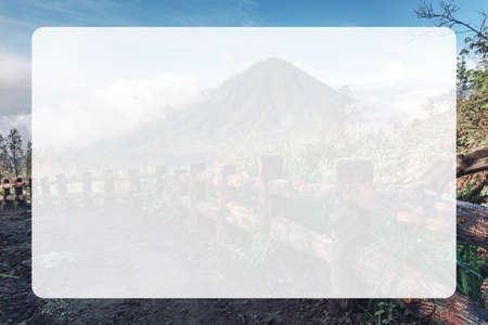 Photograph of high volcano with clouds on Java island in Indonesia in a transparent windowの写真素材