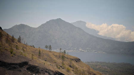 Video of high volcano with clouds on Bali island in Indonesia