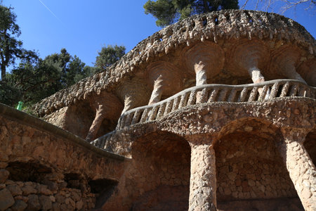 Park Guell in Barcelona, Spain. Park Guell is a UNESCO World Heritage Site.のeditorial素材