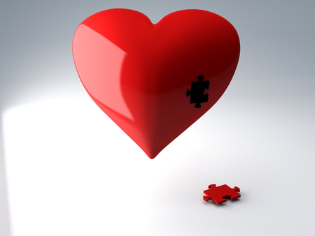 Red Heart Shape Puzzle, 3d Illustrationの写真素材