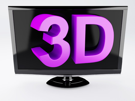 three dimensional television screen with 3D text  isolated white