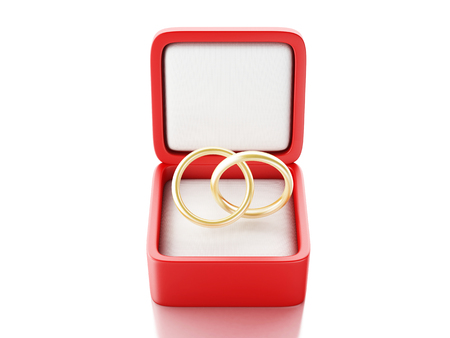 image of gold ring in a red gift box 3d illustrationの写真素材