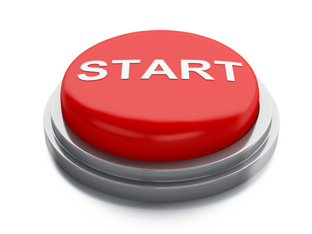 Red start button. 3d illustration on white background