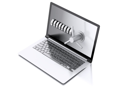 Laptop and combination Lock. Data security concept. 3d illustrationの写真素材