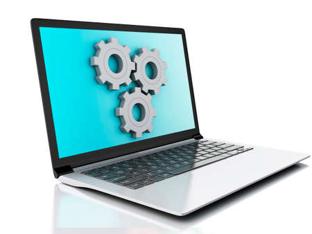 image of 3d laptop and gears. の写真素材