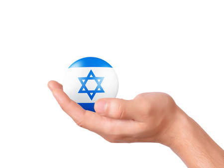hand Holding israel 3d flag icon. isolated on white bakgroundの写真素材