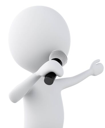 White man with Microphone. Isolated white background. 3d renderer imageの写真素材