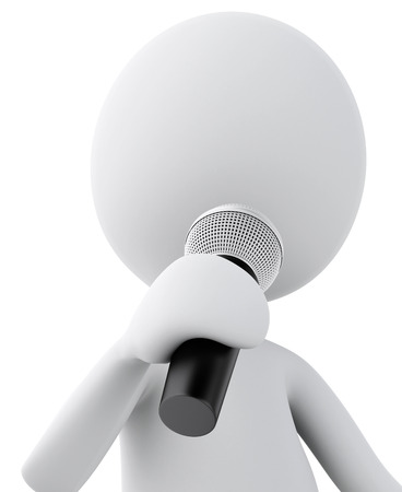 White man with Microphone. Isolated white background. 3d renderer imageの写真素材