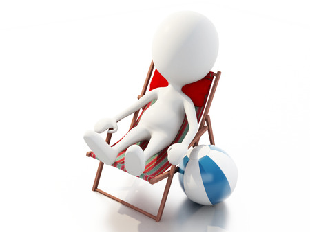 3d image. White people relaxed on a beach chair. Summer vacation concept. Isolated white backgroundの写真素材