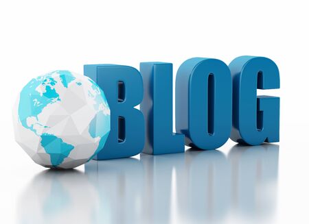 3d image. blog and low poly earth globe. Network Communications concept. Isolated white backgroundの写真素材