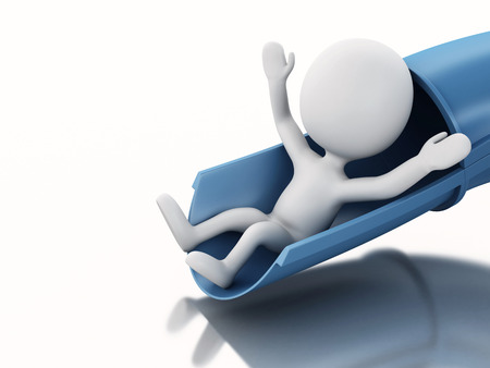 3d renderer image. White people on water slide. Summer holiday on white backgroundの写真素材