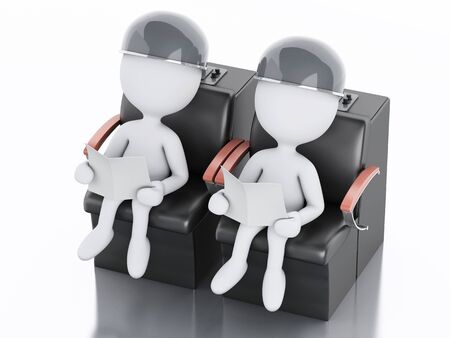 3d renderer illustration. White people. Hairdressing concept on white backgroundの写真素材